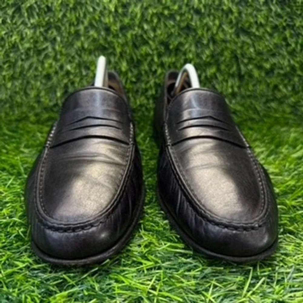 Santoni Penny Loafers Mens Black Leather Slip On 12 B Made in Italy Dress Shoes